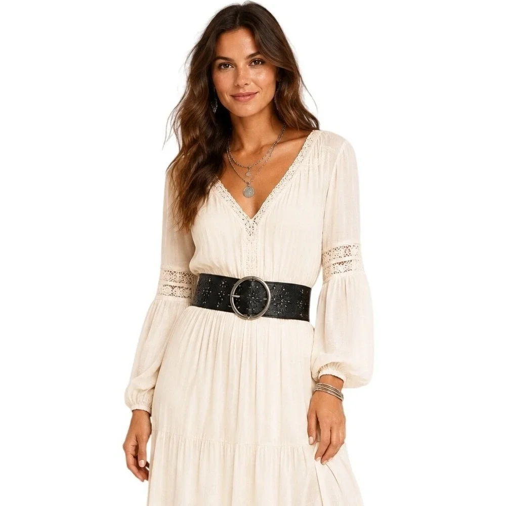 Women's Floral Studded Wide Stretch Waist Belt Boho Western Statement Belt OS